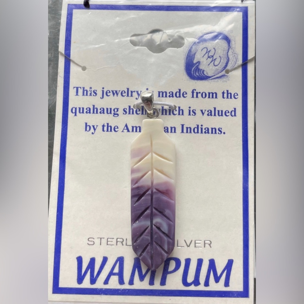 P3334 Feather pendant wampum quahog sterling silver